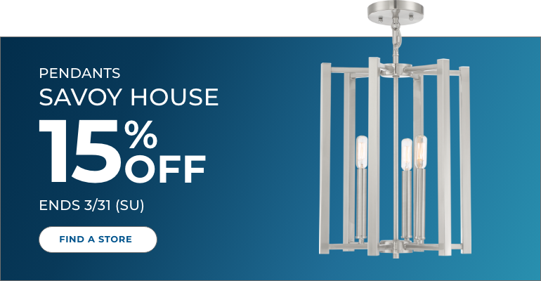 Save 15% on pendants from Savoy House. Ends 3/31.