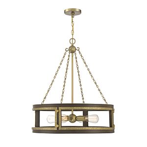 Lakefield 4-Light Pendant in Burnished Brass with Walnut