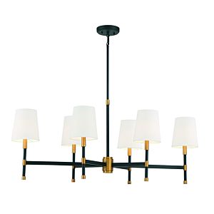 Savoy House Brody 6 Light Linear Chandelier in Matte Black with Warm Brass Accents