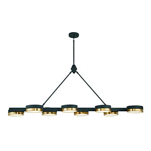 Ashor 8-Light LED Linear Chandelier in Matte Black with Warm Brass Accents