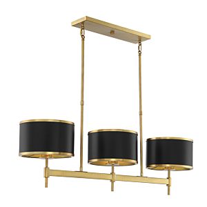 Savoy House Delphi 3 Light Linear Chandelier in Matte Black with Warm Brass Accents