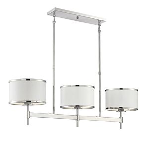 Savoy House Delphi 3 Light Linear Chandelier in White with Polished Nickel Acccents