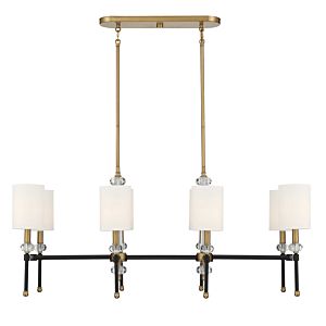 Savoy House Tivoli 8 Light Linear Chandelier in Matte Black with Warm Brass Accents