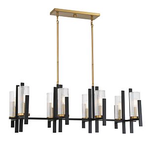 Savoy House Midland 8 Light Linear Chandelier in Matte Black with Warm Brass Accents