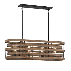 Blaine 4-Light Linear Chandelier in Natural Walnut with Black Accents