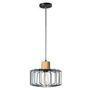 Bjorn 1-Light Pendant in Black with Natural Wood