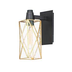 Norfolk 1-Light Outdoor Wall Lantern in Black with Burnished Brass