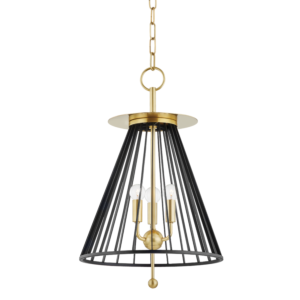 Hudson Valley Cagney 3 Light Pendant Light in Aged Brass and Black