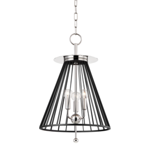 Hudson Valley Cagney 3 Light Pendant Light in Polished Nickel and Black
