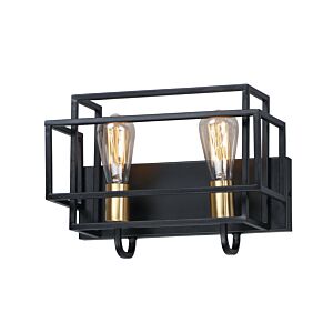 Liner 2-Light Bathroom Vanity Light in Black with Satin Brass