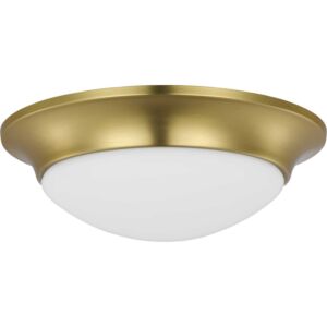 Etched Opal Dome 1-Light Flush Mount in Satin Brass