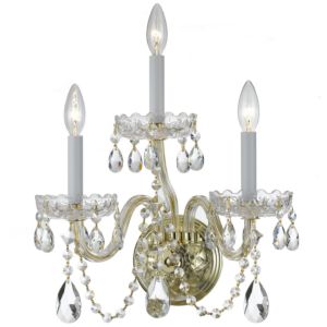 Crystorama Traditional Crystal 3 Light 15 Inch Wall Sconce in Polished Brass with Clear Hand Cut Crystals