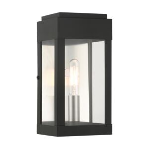 York 1-Light Outdoor Wall Lantern in Black w with Brushed Nickels w/ Brushed Nickel Stainless Steel