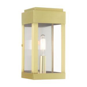 York 1-Light Outdoor Wall Lantern in Satin Brass w with Brushed Nickel Stainless Steel