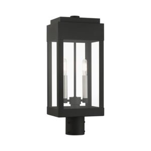 York 2-Light Outdoor Post Top Lantern in Black w with Brushed Nickels