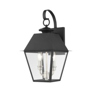 Wentworth 2-Light Outdoor Wall Lantern in Black w with Brushed Nickel Cluster