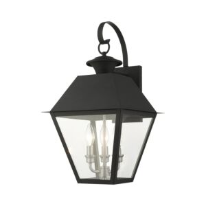 Wentworth 3-Light Outdoor Wall Lantern in Black w with Brushed Nickel Cluster
