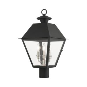 Wentworth 3-Light Outdoor Post Top Lantern in Black w with Brushed Nickel Cluster