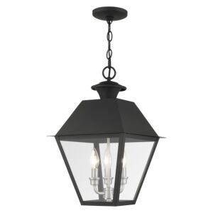 Wentworth 3-Light Outdoor Pendant in Black w with Brushed Nickel Cluster