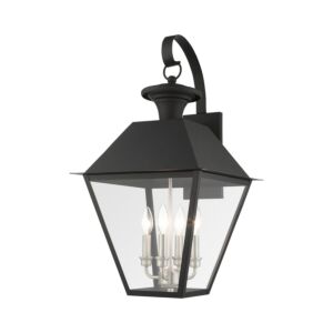 Wentworth 4-Light Outdoor Wall Lantern in Black w with Brushed Nickel Cluster