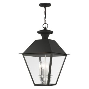 Wentworth 4-Light Outdoor Pendant in Black w with Brushed Nickel Cluster