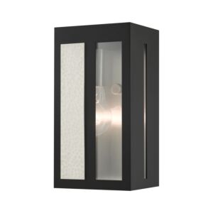 Lafayette 1-Light Outdoor Wall Lantern in Black w with Hammered Brushed Nickel Panels