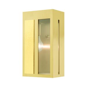Lafayette 1-Light Outdoor Wall Lantern in Satin Brass w with Hammered Polished Brass Panels