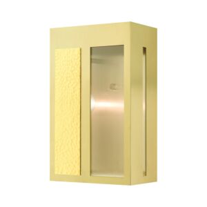 Lafayette 1-Light Outdoor Wall Lantern in Satin Brass w with Hammered Polished Brass Panels