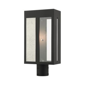 Lafayette 1-Light Outdoor Post Top Lantern in Black w with Hammered Brushed Nickel Panels