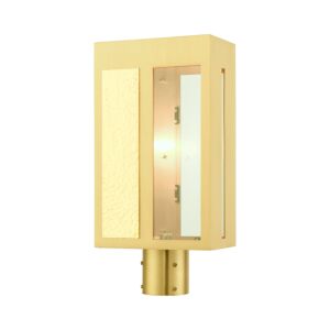 Lafayette 1-Light Outdoor Post Top Lantern in Satin Brass w with Hammered Polished Brass Panels