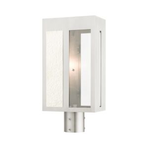 Lafayette 1-Light Outdoor Post Top Lantern in Brushed Nickel w with Hammered Polished Nickel Panels