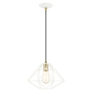 Knox 1-Light Pendant in White w with Antique Brasss