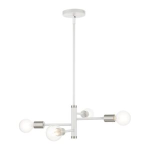Bannister 4-Light Chandelier in White w with Brushed Nickels