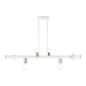 Bannister 6-Light Linear Chandelier in White w with Brushed Nickels