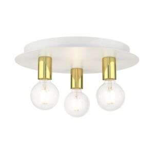 Hillview 3-Light Flush Mount in White w with Polished Brasss