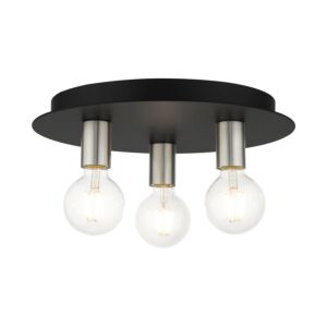 Hillview 3-Light Flush Mount in Black w with Brushed Nickels