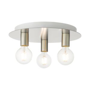 Hillview 3-Light Flush Mount in Brushed Nickel w with White Canopy