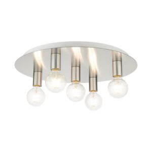 Hillview 5-Light Flush Mount in Brushed Nickel w with White Canopy