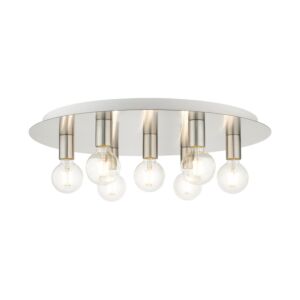 Hillview 7-Light Flush Mount in Brushed Nickel w with White Canopy