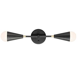 Lovell 2-Light LED Wall Sconce in Black with Satin Brass