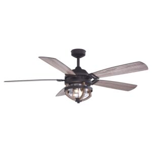 Barnes 2-Light 54" Outdoor Ceiling Fan in Matte Black and Rustic Oak