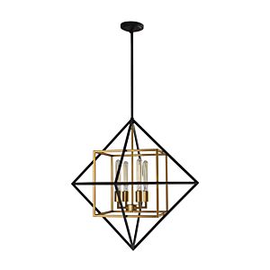 Pryor 4-Light Pendant in Antique Gold with Black