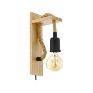 Rampside 1-Light Wall Sconce in Black, Natural Wood
