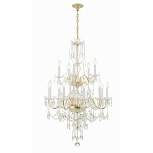 Traditional Crystal 15-Light  Chandelier in Polished Brass