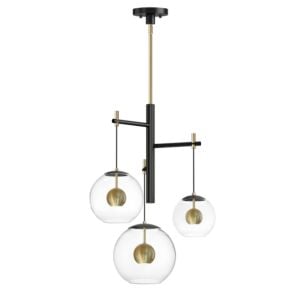 Nucleus 3-Light LED Pendant in Black with Natural Aged Brass