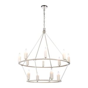 White Stone 12-Light Chandelier in Polished Nickel