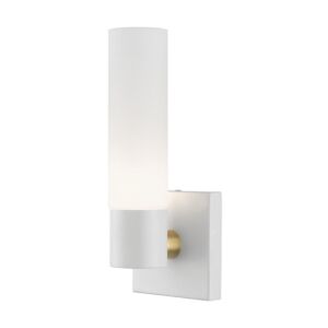 Aero 1-Light Wall Sconce in Textured White w with Antique Brass