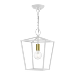 Devone 1-Light Lantern in White w with Satin Brass