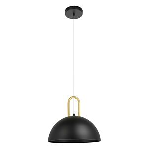 Calmanera 1-Light Pendant in Structured Black w with Brushed Brass Accents