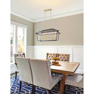 CWI Lighting Tudor 6 Light Island with Pool Table Chandelier with Satin Gold -and- Black Finish